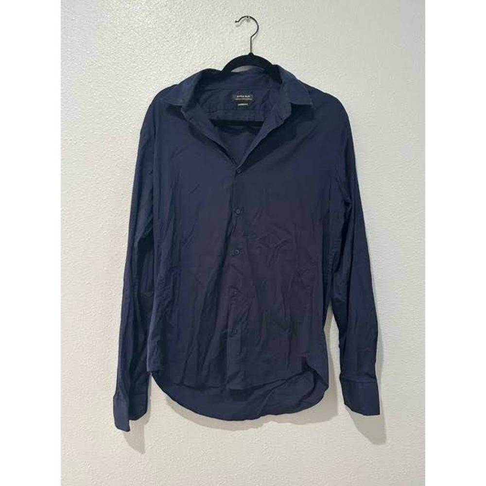 Zara Man Slim Fit Navy Blue Long Sleeve Button Down Shirt XL